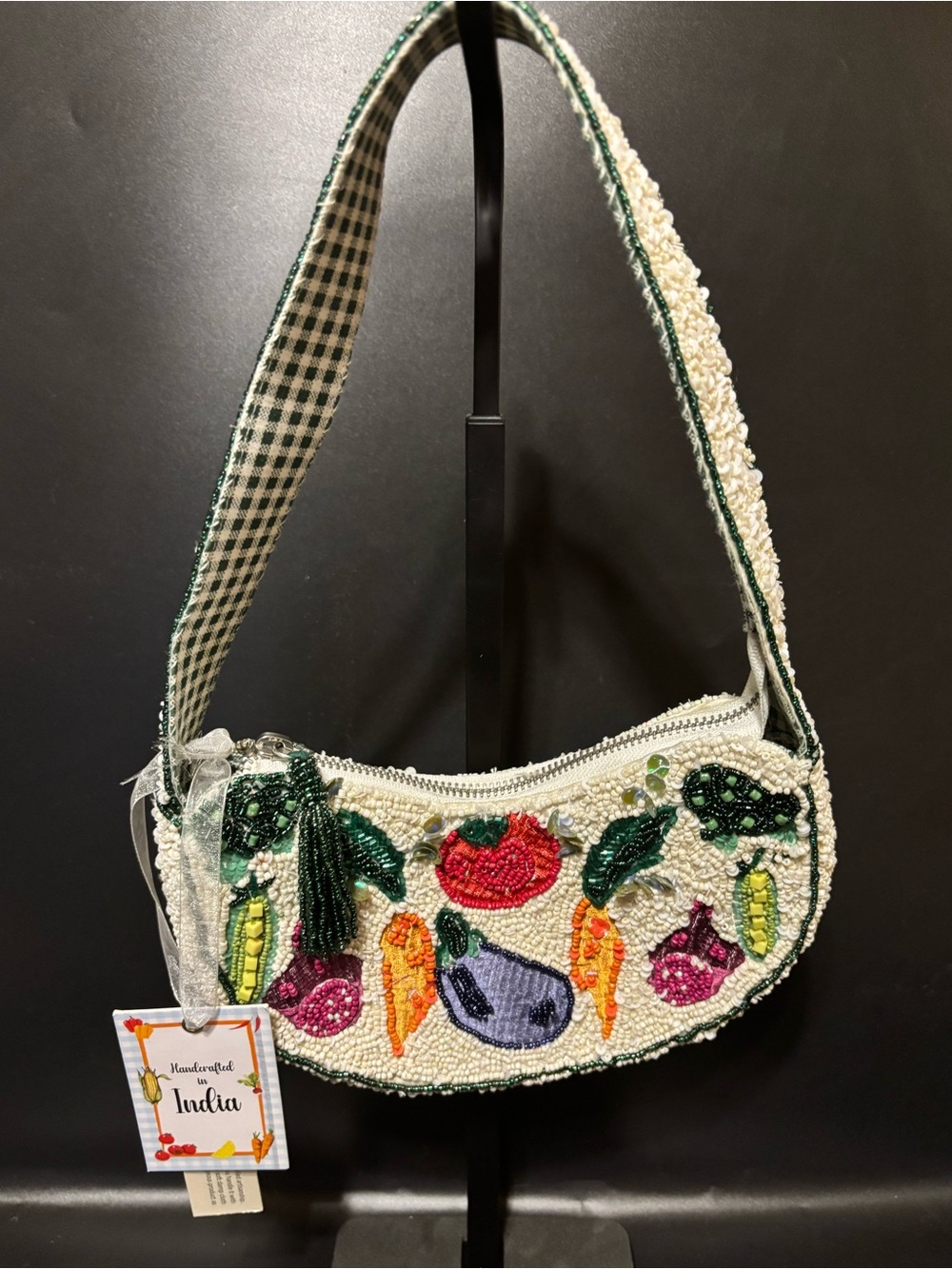 Handcrafted In India Beaded Vegetable Garden
Shoulder Bag Gingham Viral NWT
